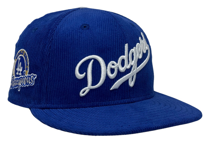 Los Angeles Dodgers Wordmark Fitted New Era 59Fifty 2024 WSC Circle Blue Corduroy Cap Hat Grey UV - THE 4TH QUARTER