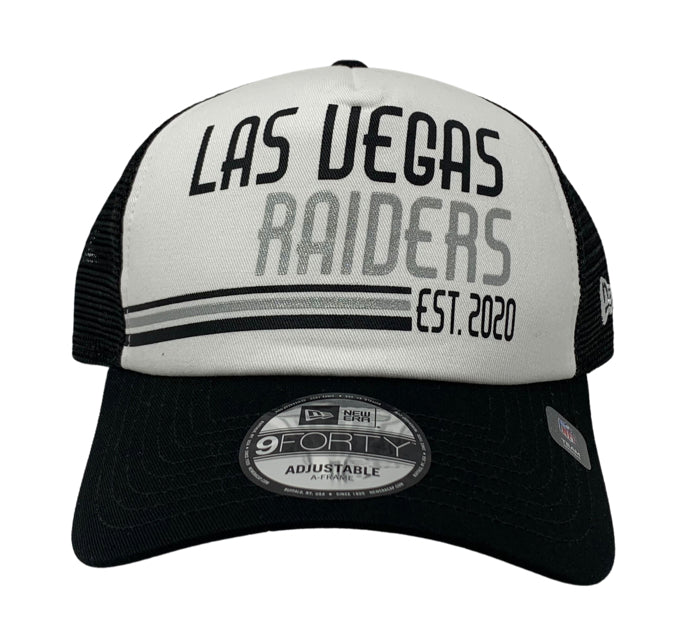 Las Vegas Raiders Snapback New Era 9Forty Stacked A-Frame Trucker Black Cap Hat - THE 4TH QUARTER