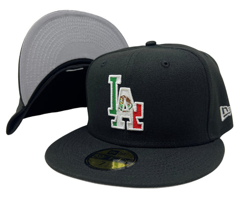 Los Angeles Dodgers Fitted New Era 59Fifty Mexico Inside Black Cap Hat Grey UV