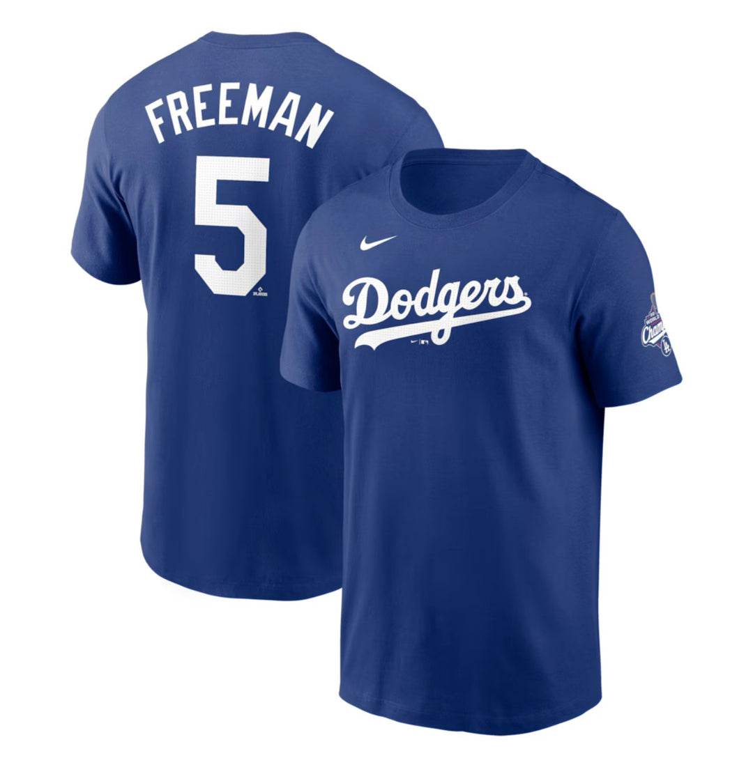 Freddie Freeman Los Angeles Dodgers 2025 World Series Champions Name & Number T-Shirt - Royal - THE 4TH QUARTER