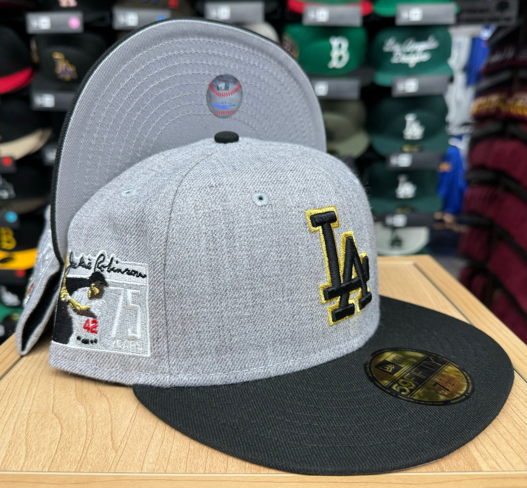 Los Angeles Dodgers Fitted New Era 59Fifty Jackie 75th Heather Black Cap Hat Grey UV - THE 4TH QUARTER