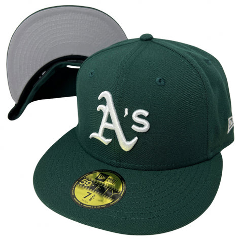 Oakland Athletics Fitted New Era 59FIFTY Dark Green Cap Hat Grey UV
