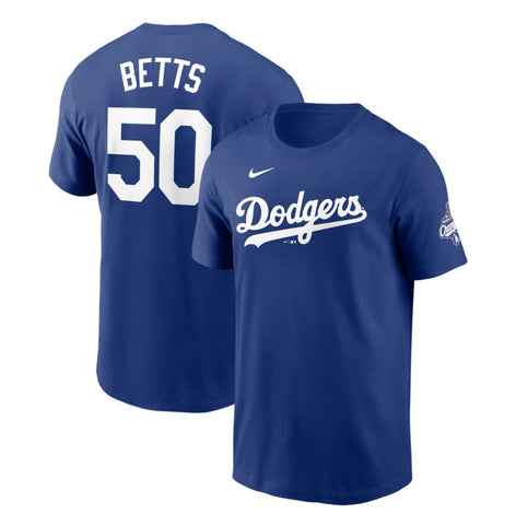 Mookie Betts Los Angeles Dodgers 2025 World Series Champions Name & Number T-Shirt - Royal