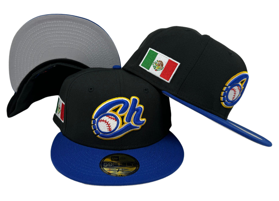 Charros de Jalisco Fitted New Era 59Fifty Black Blue Mexico Flag Hat Cap Grey UV - THE 4TH QUARTER