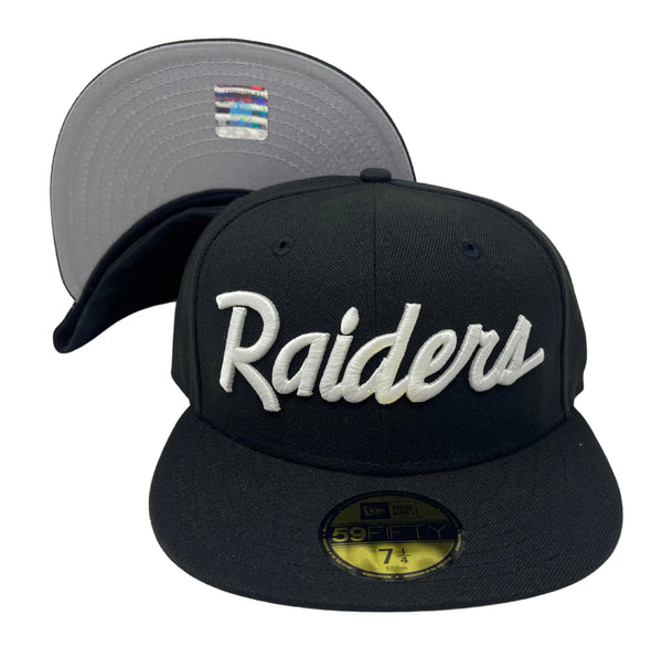 Raiders Glow in the Dark Fitted New Era 59Fifty Script Black Cap