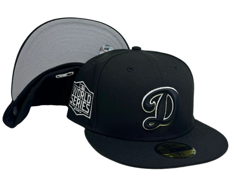 Los Angeles Dodgers D Logo New Era 59Fifty 2020 Black Fitted Hat Cap Grey UV THE 4TH QUARTER