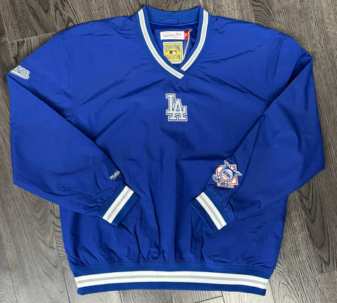 Los Angeles Dodgers Mens Mitchell & Ness Vintage Logo V-Neck Pullover Jacket