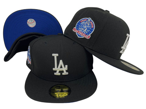 Los Angeles Dodgers Fitted New Era 59Fifty 60th Anniversary Black Cap Hat Royal UV