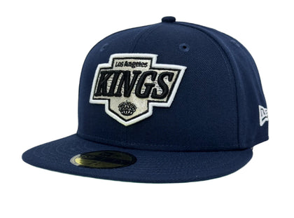 Los Angeles Kings Fitted New Era 59Fifty Throwback Logo Cap Hat Ocean Navy Blue