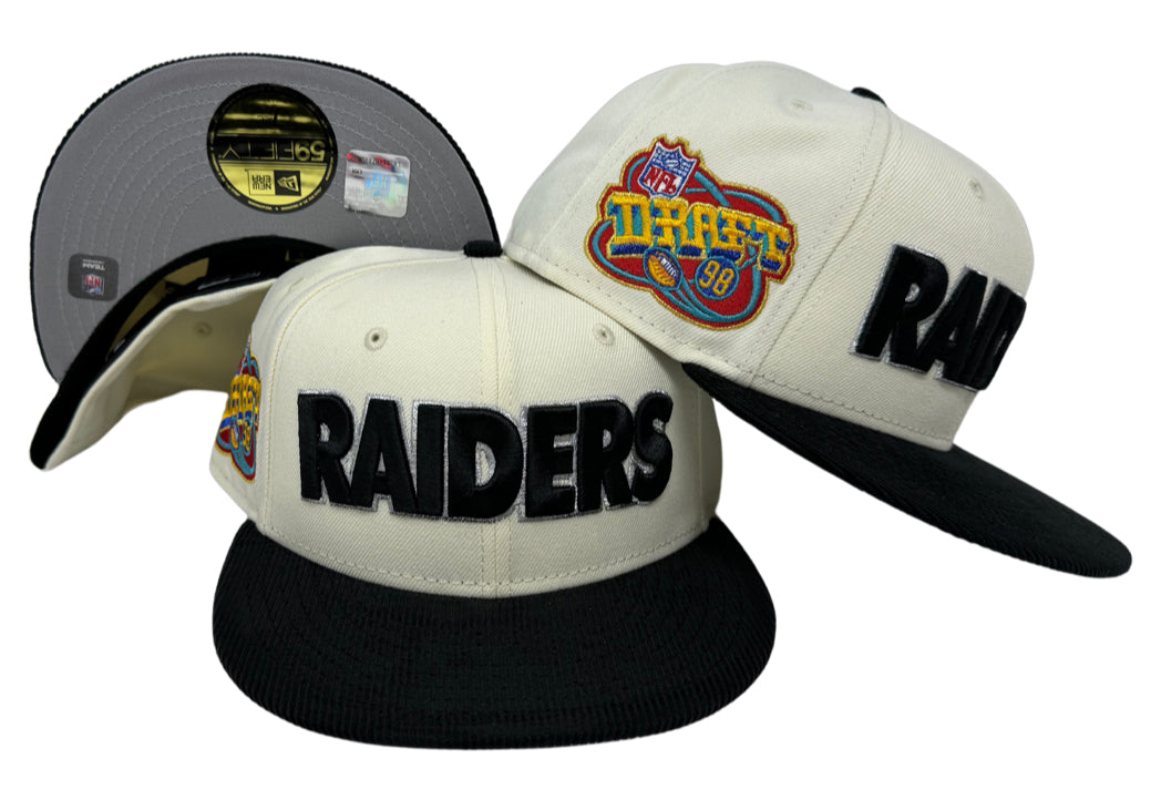 Raiders Fitted New Era 59Fifty 98 Draft Chrome Black Corduroy Hat Cap Grey UV - THE 4TH QUARTER