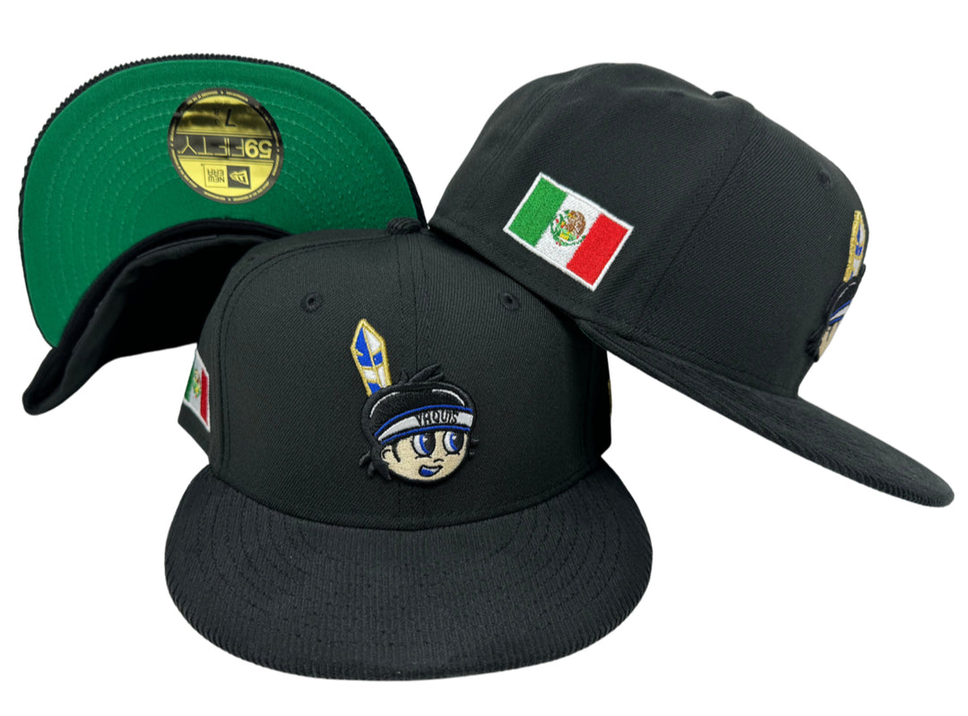 Yaquis de Obregon Fitted New Era 59Fifty Black Corduroy Brim Hat Cap Green UV - THE 4TH QUARTER