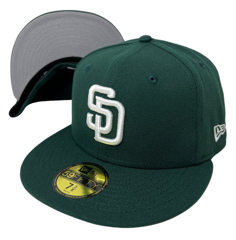 San Diego Padres Fitted New Era 59FIFTY Dark Green Cap Hat Grey UV