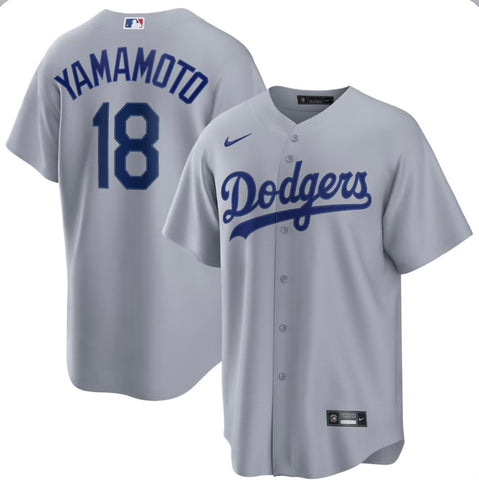 Yoshinobu Yamamoto Los Angeles Dodgers Road Replica Jersey - Grey - THE 4TH QUARTER