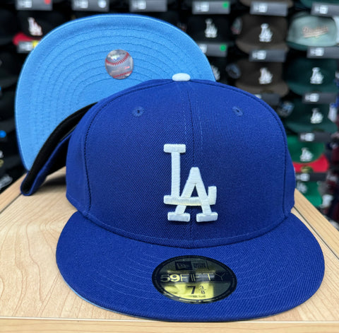 Los Angeles Dodgers New Era Fitted 59Fifty Dark Royal Blue Cap Hat Sky UV THE 4TH QUARTER