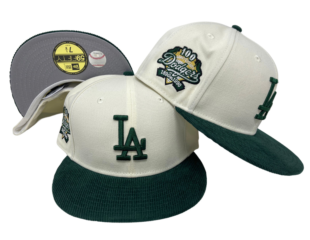 Dodgers Fitted New Era 59Fifty 100th Ann. Chrome Green Corduroy Cap Hat Grey UV - THE 4TH QUARTER