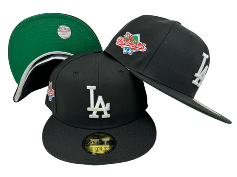 Dodgers Fitted New Era 59Fifty 88 WS Black Cap Hat Green UV