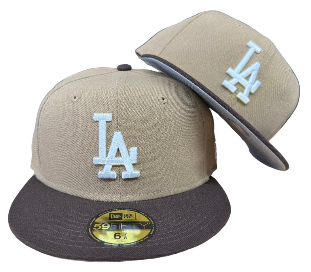 Los Angeles Dodgers Fitted New Era 59Fifty Khaki Burnt Wood Hat Grey UV - THE 4TH QUARTER