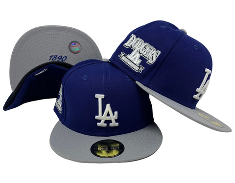 Los Angeles Dodgers Fitted New Era 59Fifty Hidden Blue Grey Cap Hat Grey UV