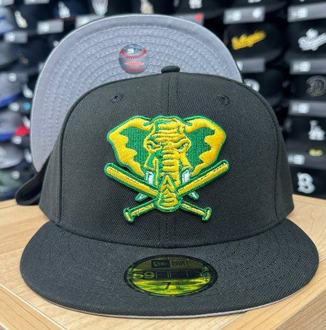 Oakland Athletics Fitted New Era 59Fifty Stomper Black Cap Hat Grey UV