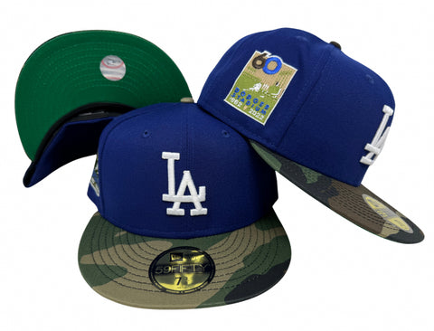 Los Angeles Dodgers New Era 59Fifty 60th Stadium Anniv. Blue Camo Fitted Hat Cap Green UV