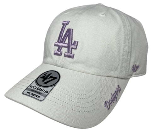 Los Angeles Dodgers Strapback '47 Brand Clean Up Womens Ballpark Cheer White Lavender Cap Hat