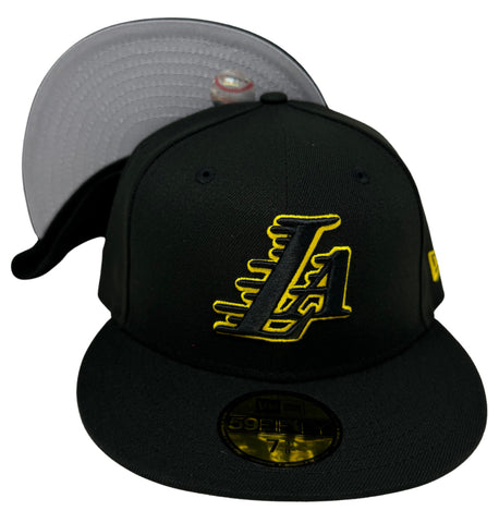 Lakers Fitted New Era 59Fifty LA Logo Black Cap Hat Grey UV