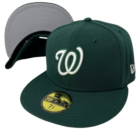 Washington Nationals Fitted New Era 59FIFTY Dark Green Cap Hat Grey UV