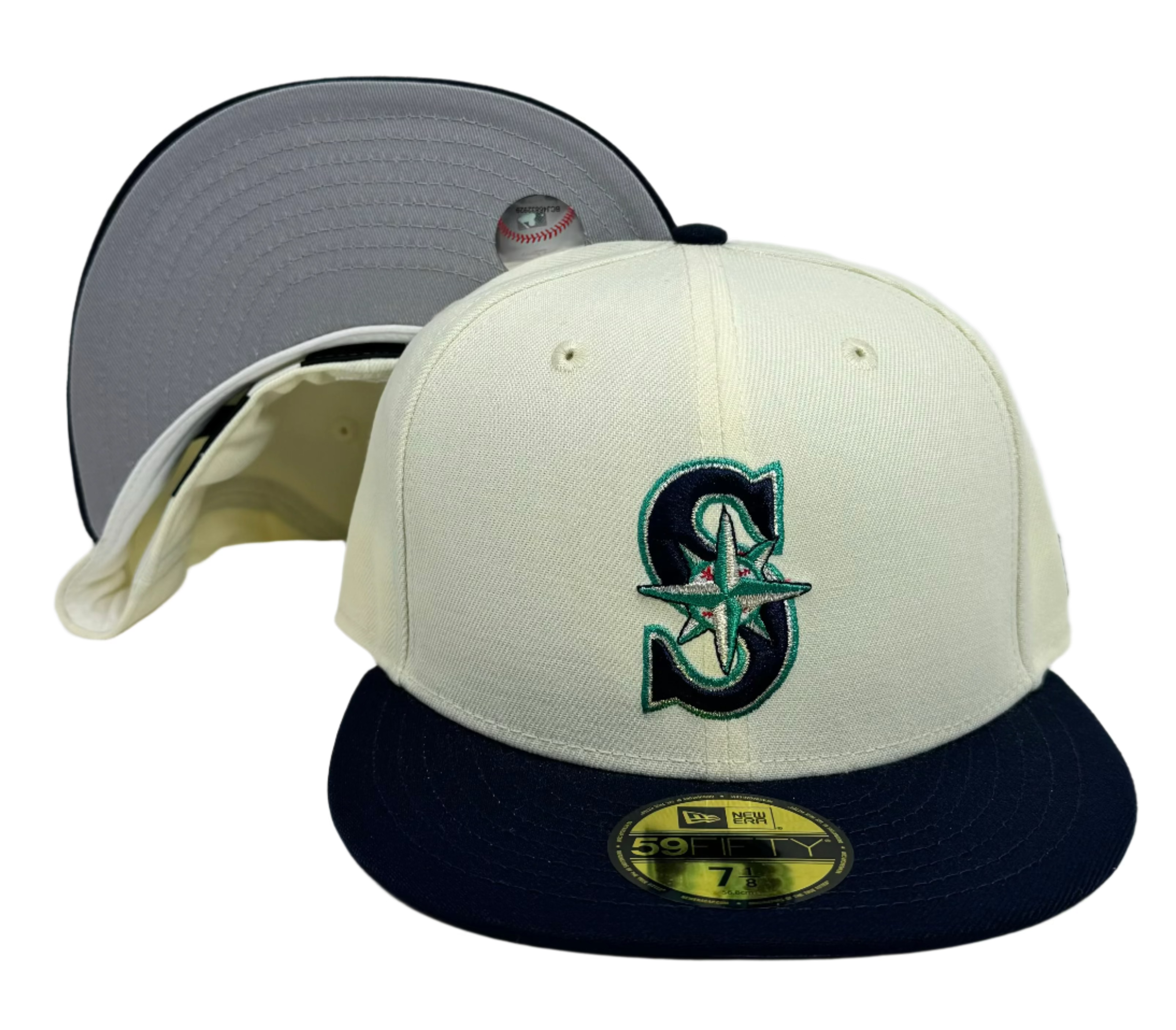 Seattle Mariners Fitted 59Fifty New Era Chrome Navy Cap Hat Grey