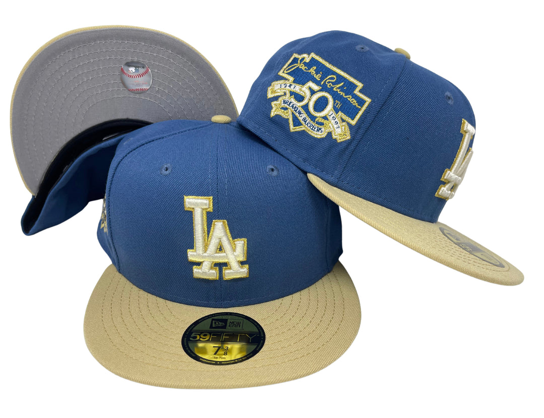 Los Angeles Dodgers Fitted New Era 59Fifty 50th Anniversary Indigo Blue Cap Hat Grey UV - THE 4TH QUARTER