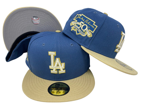 Los Angeles Dodgers Fitted New Era 59Fifty 50th Anniversary Indigo Blue Cap Hat Grey UV