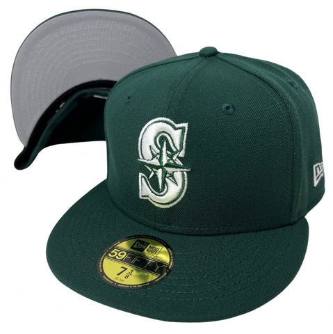 Seattle Mariners Fitted New Era 59FIFTY Dark Green Cap Hat Grey UV