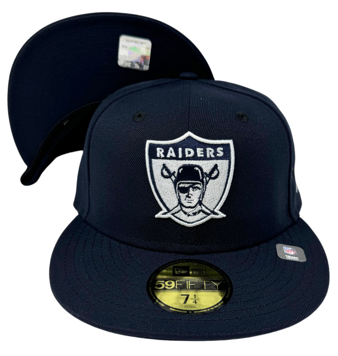Raiders Fitted New Era 59Fifty 60s Throwback Logo Navy Cap Hat Navy UV - THE 4TH QUARTER