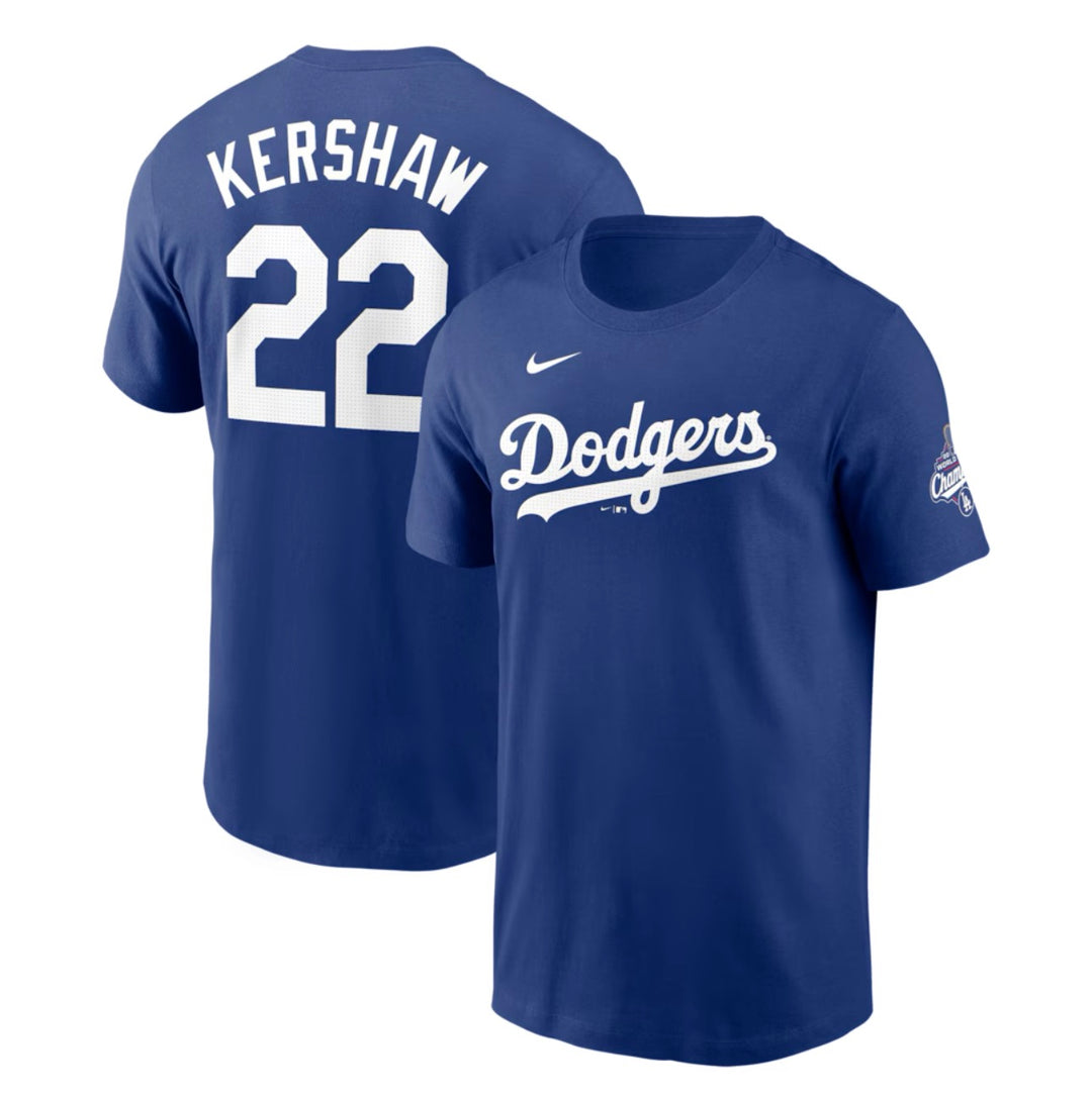 Clayton Kershaw Los Angeles Dodgers 2025 World Series Champions Name & Number T-Shirt - Royal - THE 4TH QUARTER