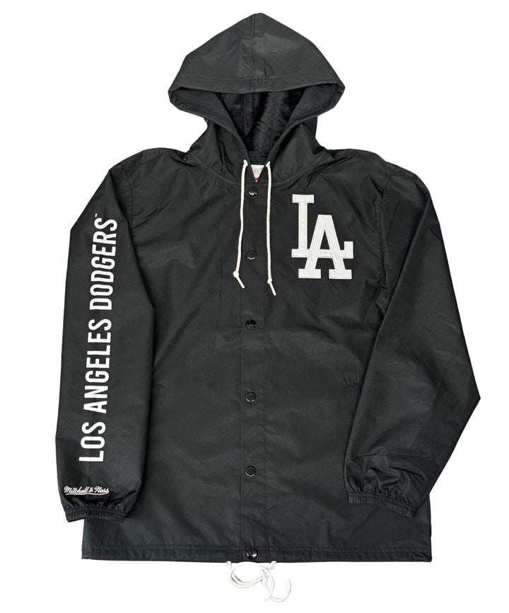 Los Angeles Dodgers Mens Mitchell &amp; Ness Mexico Wordmark Hooded Coaches Jacket Black - THE 4TH QUARTER