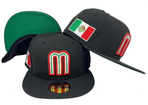 Mexico Fitted New Era 59FIFTY WBC Black Hat Cap Green UV
