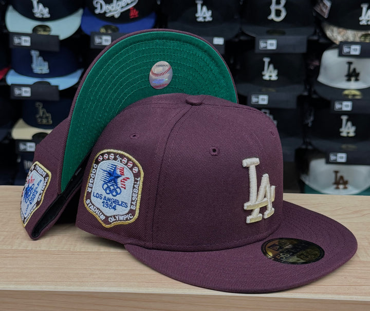 Los Angeles Dodgers New Era 59Fifty Ivory Logo 84 Olympic Maroon Fitted Green UV - THE 4TH QUARTER