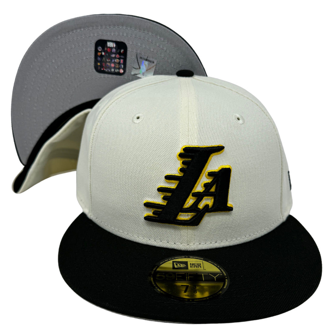Lakers Fitted New Era 59Fifty LA Logo Chrome Black Cap Hat Grey UV - THE 4TH QUARTER