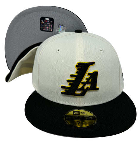 Lakers Fitted New Era 59Fifty LA Logo Chrome Black Cap Hat Grey UV