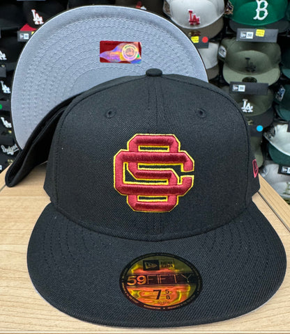 USC Trojans Baseball Logo Fitted New Era 59Fifty Black Cap Hat Grey UV