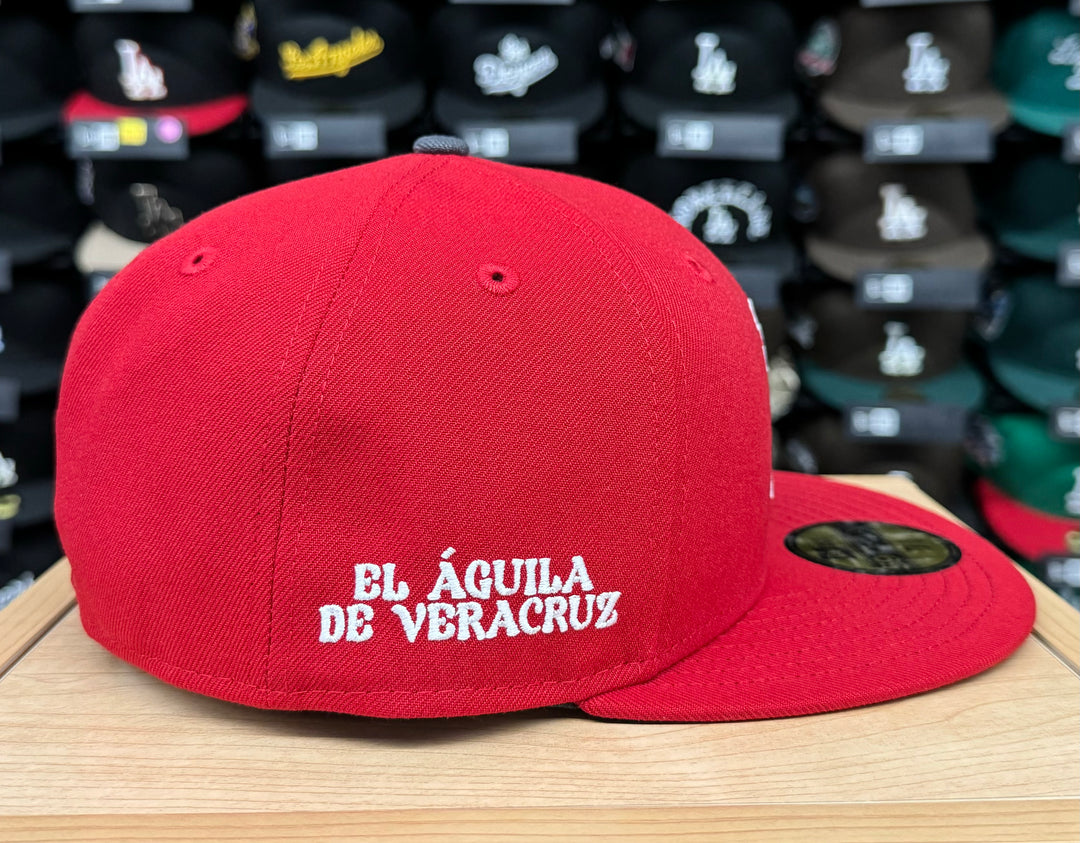 El Aguila de Veracruz New Era 59Fifty Team Patch Fitted Red Hat Cap Black UV - THE 4TH QUARTER