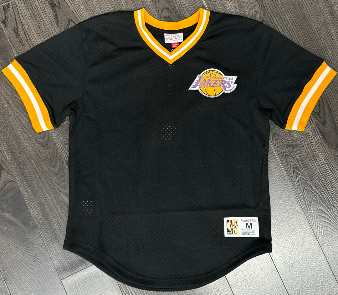 Los Angeles Lakers Mens Mitchell & Ness Vintage Logo V-Neck Mesh Jersey - THE 4TH QUARTER