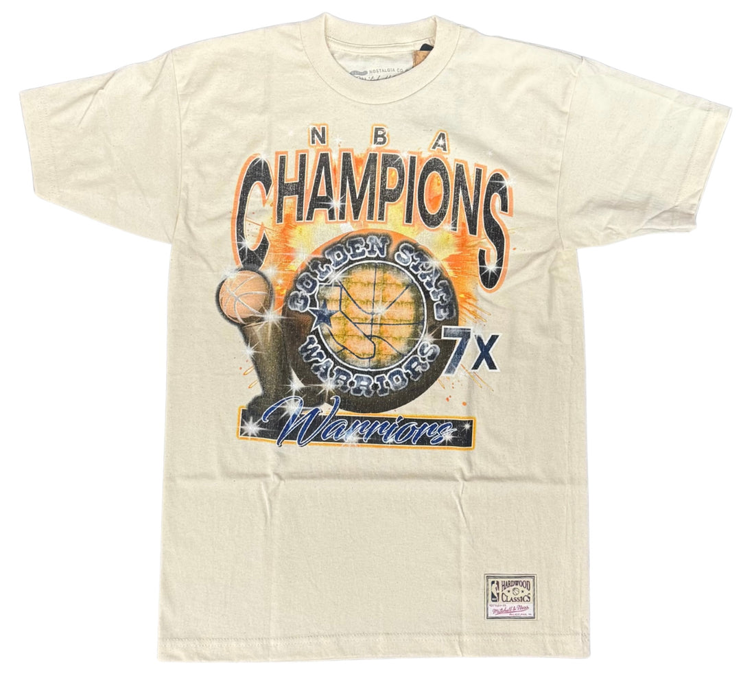 Golden State Warriors Mens T-Shirt Mitchell & Ness Boom Natural Graphic Tee - THE 4TH QUARTER
