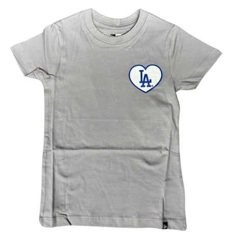 Los Angeles Dodgers Kids Youth T-Shirt New Era Girls (4-14) Grey Crew Heart Tee