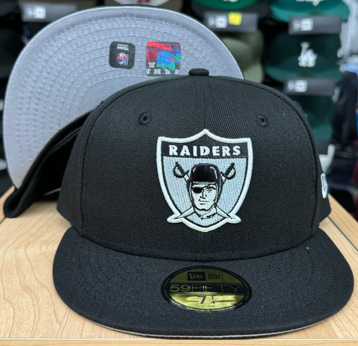 Raiders Fitted New Era 59Fifty 60s Throwback Logo Black Cap Hat Grey UV - THE 4TH QUARTER
