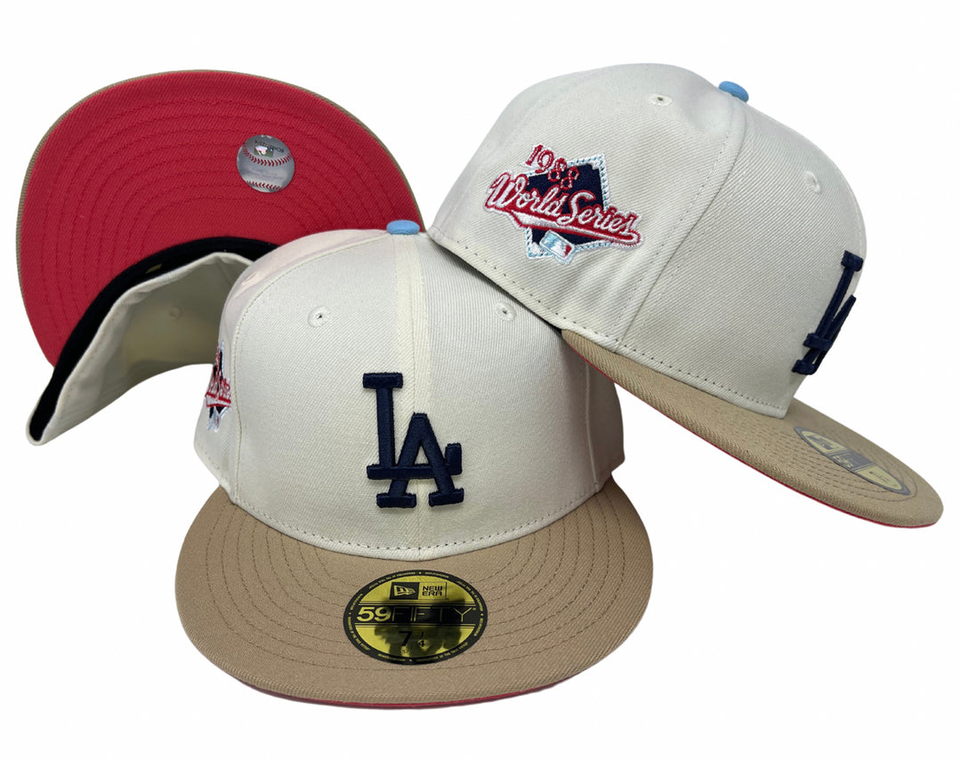 Los Angeles Dodgers New Era Fitted 59Fifty 1988 World series Chrome Camel Hat Cap Coral UV - THE 4TH QUARTER
