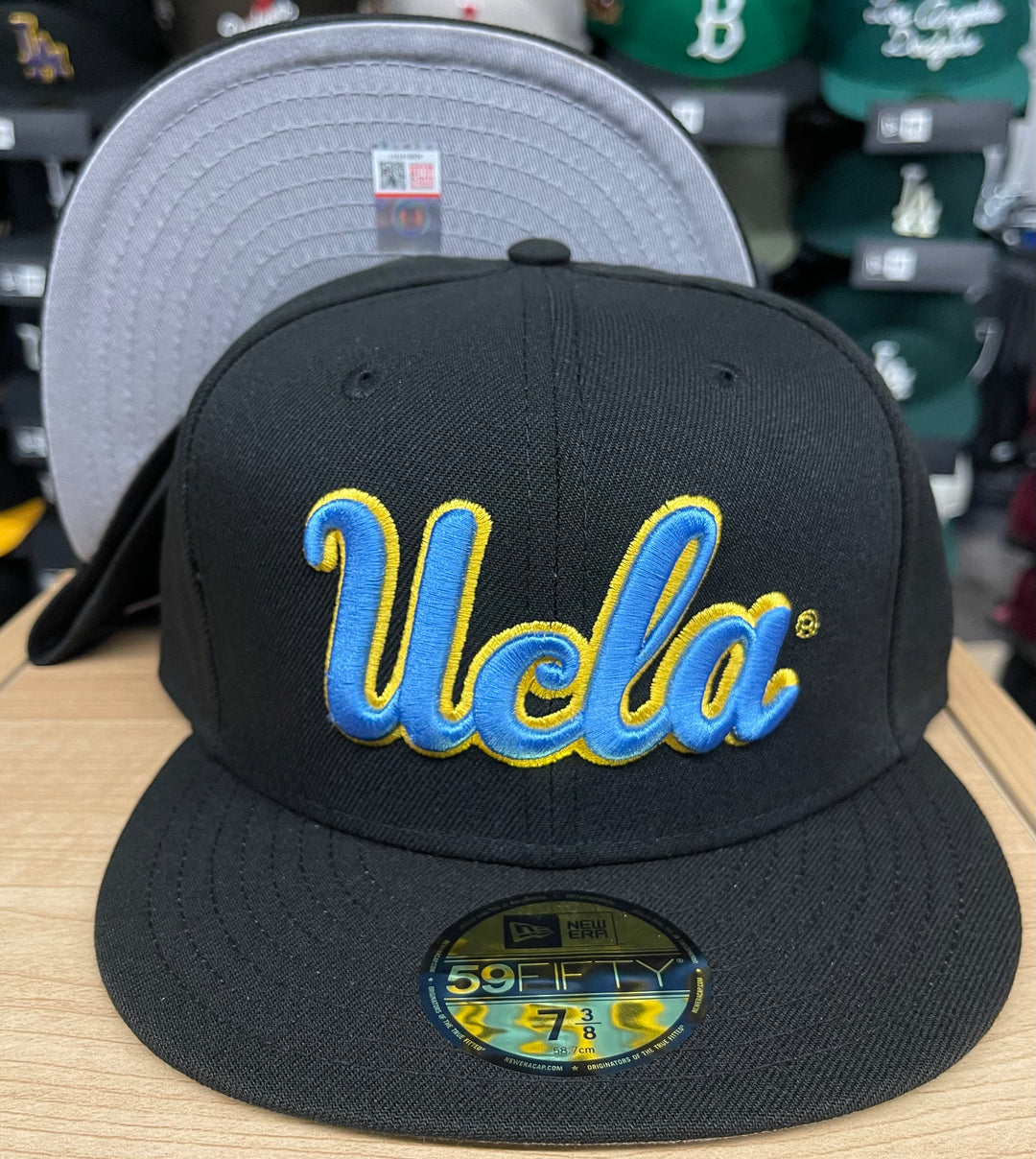UCLA Bruins Fitted New Era 59Fifty Sky Script YO Black Cap Hat Grey UV - THE 4TH QUARTER
