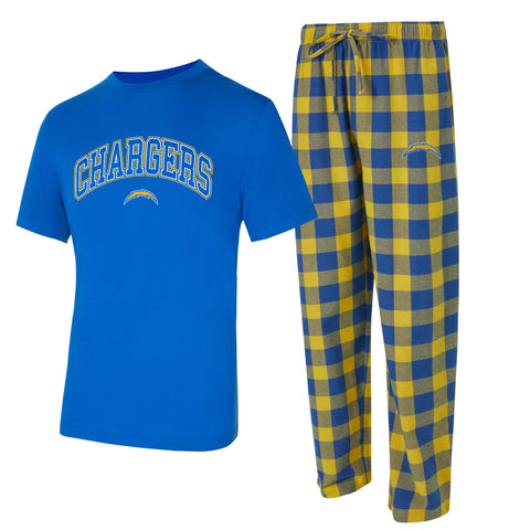Los Angeles Chargers Mens Concepts Sport 2-piece T-Shirt & Flannel Pant 2pc Pajama Set