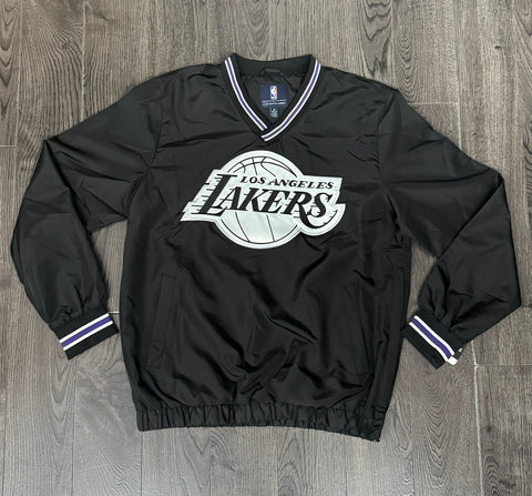 Los Angeles Lakers Mens Jacket G-III White Logo Pullover Windbreaker V-Neck Jacket Black