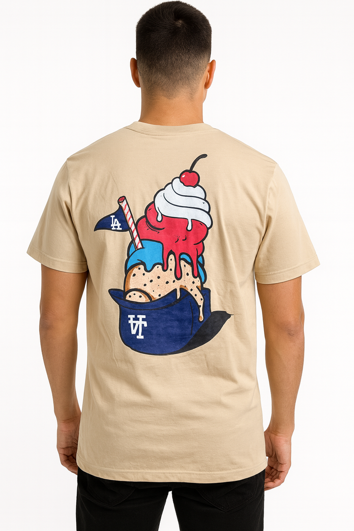 Los Angeles Dodgers Mens T-Shirt New Era Ice Cream Khaki Tee - THE 4TH QUARTER