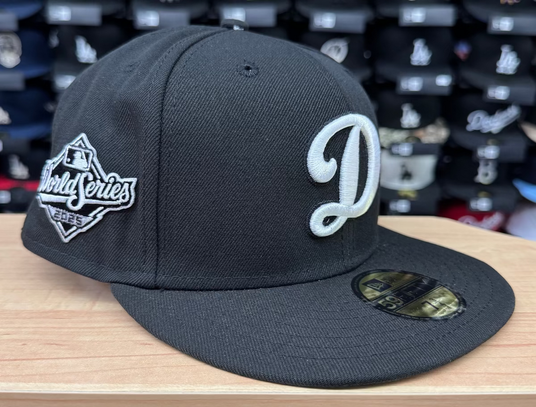 Los Angeles Dodgers New Era 2025 World Series Side Patch D Logo 59FIFTY Fitted Hat - Black White - THE 4TH QUARTER